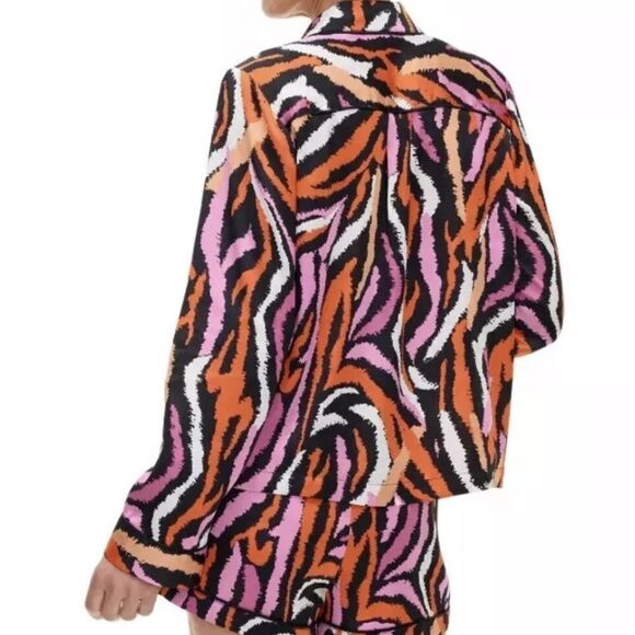 Diane Von Furstenberg Target Pajama Top Shirt Notch Collar Zebra Pink Sz 2X Plus - Picture 2 of 8